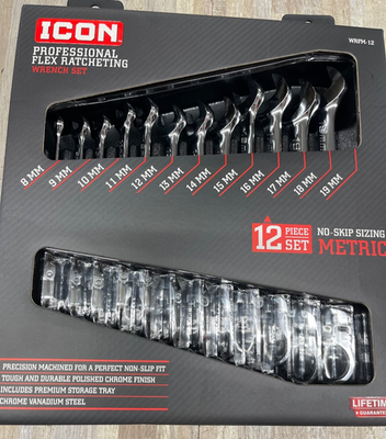 。 Icon Professional Flex Ratcheting/Wrench Set 12 PC Metric 8-19mm