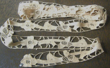 Antique Bobbin Lace 1900's era unique with metal tag 'MT" high-end Scottish lace