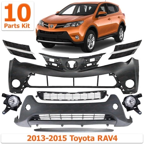 Front Bumper Cover Primed Plastic & Fog Lights Kit For 2013-2015 Toyota RAV4