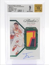 TRAE YOUNG 2022-23 FLAWLESS VERTICAL PATCH EMERALD HAWKS AUTO 1/5 BGS 9 Q6438