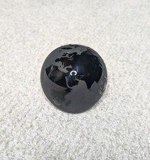 Vintage Black Frosted Art Glass Etched Globe World Earth Paperweight