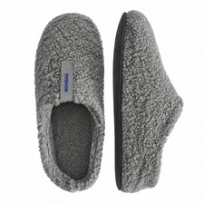 Bombas - Sunday Slipper - Men's - Fluffy Sherpa - Light Grey with Blue Letters