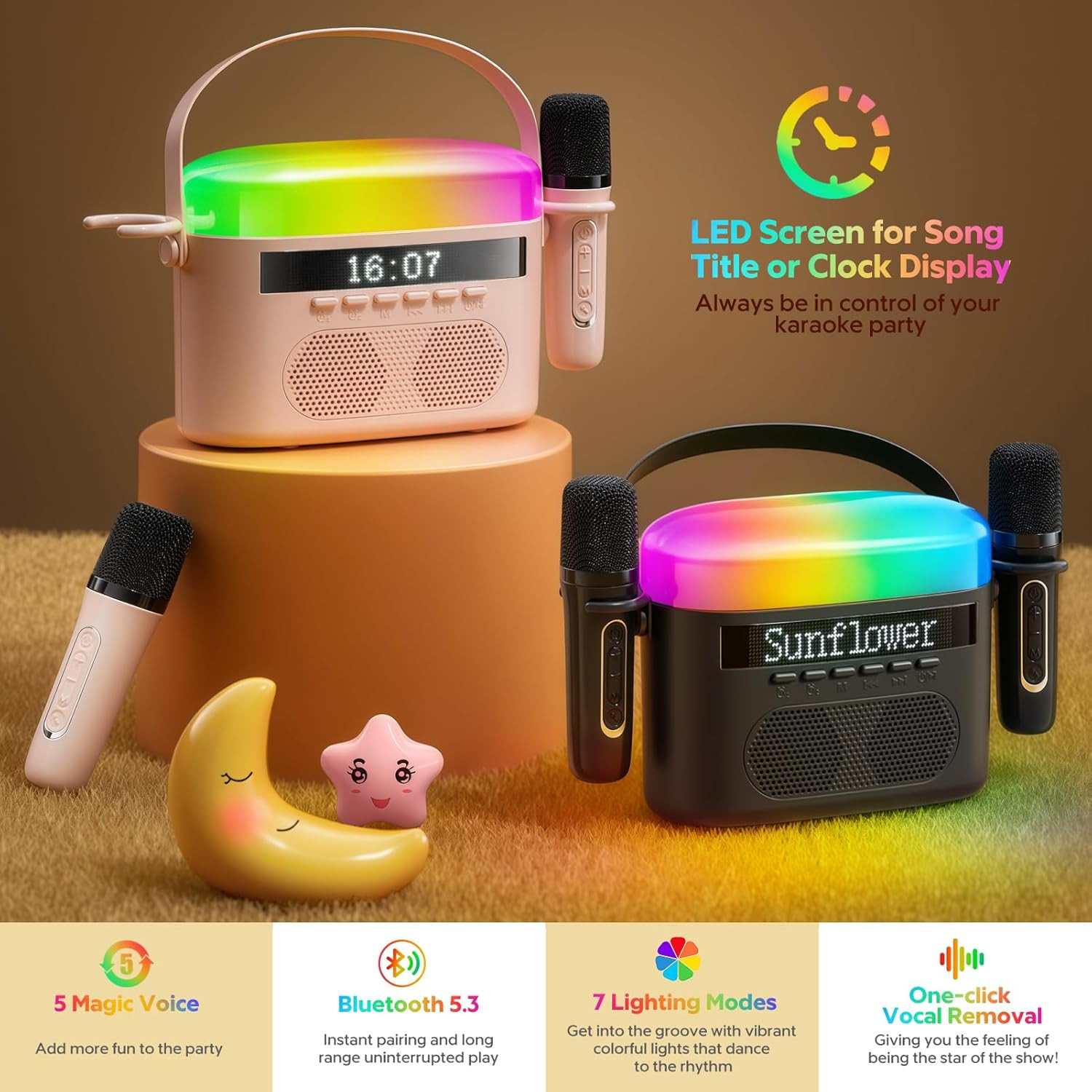 Karaoke Machine for Kids & Adults with 2 Wireless Mics 2400Mah Portable Bluetoot