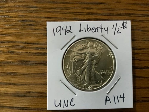 1942walking  liberty half dollar  UNC details High Grade A114