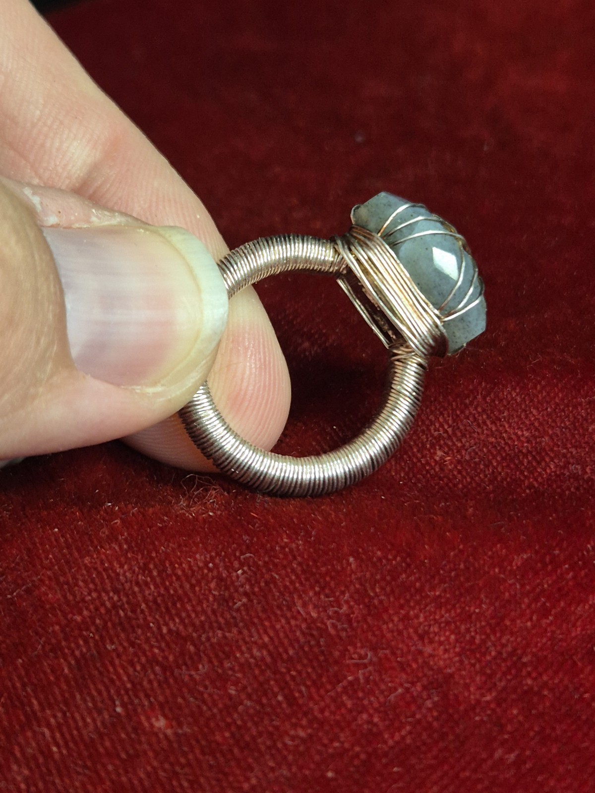 Sterling Silver Wire Wrapped Ring Set With A Face… - image 3