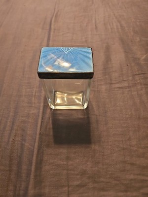 Art Deco Sterling Silver Guilloche Enamel and  Glass Vanity Jar