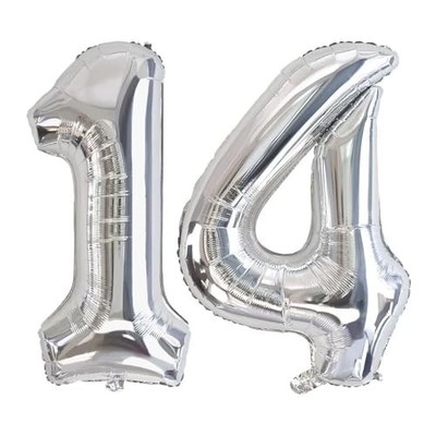Vthoviwa 40-inch Aluminum Balloons 14/41 Helium Balloons Silver Number Balloons