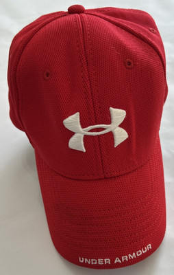 Under Armour Stretch Fitted Cap Hat Red Logo Control Fit Stabilizer Embroidery
