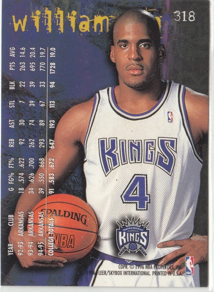 1995-96 Fleer - Corliss Williamson #318 (RC) - Image 2 of 2