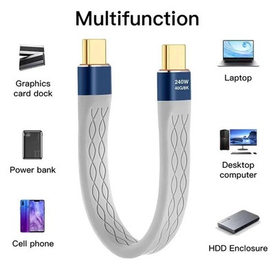Type-C to Type-C 240W Short Cable Fast Charging USB-C Cord 40Gbps Data Transfer 