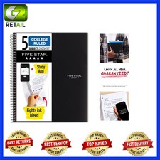 5 Subject Spiral Notebook with Water Resistant Cover - Black 200 Sheets