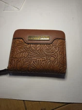 Frye and Co. Floral Tooling Brown Vegan Leather Women’s Zip Around Wallet 