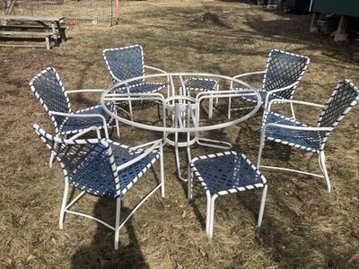 Vintage Brown Jordan Patio Furniture Blue And White No Glass Top