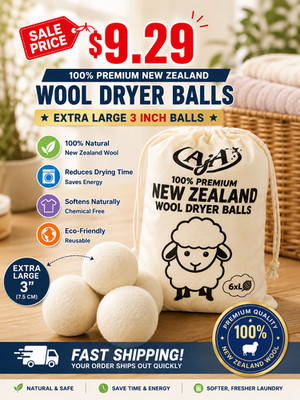 XL Wool Dryer Balls 6 Pack 3'' 100% New Zealand Wool Reusable Big Sale