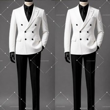 White Men Suits for Wedding Groomman Black Pants Formal Prom Jacket Tuxedo