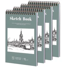 4 Pack Small Sketch Books, 5.5 x 8.5 Inch Mini Sketchbook, 68lb/100gsm Spiral...