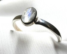 🌙Ring 925 Silber Gr. 20 (63)  ovaler Mondstein Cabochon leicht Blau UNIKAT 🌙