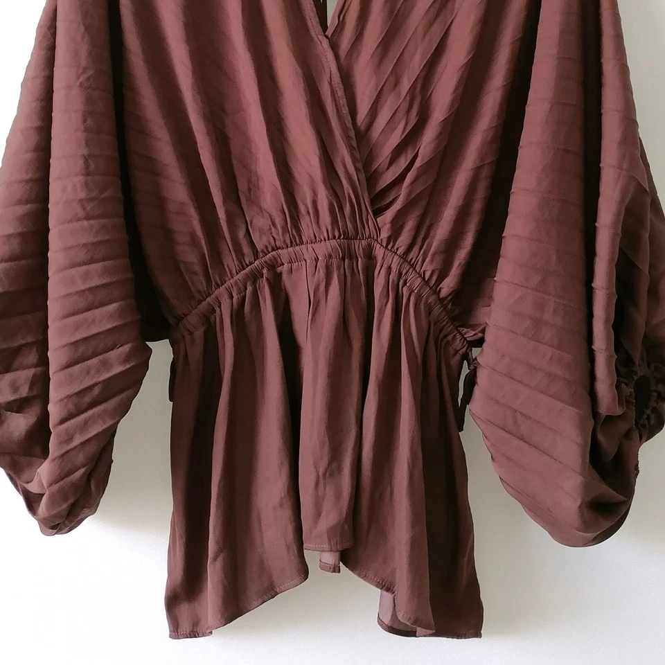 Blusa Top Semilla Mostaza Mujer Marrón Chocolate Manga Dolman Peplum Talla S Foto 4 de 4