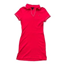 Tommy Hilfiger Womens Medium Bright Pink Coral Collared Polo Mini Athletic Dress