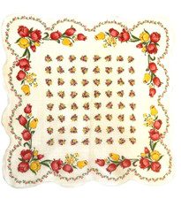 Vintage Handkerchief Hankie Red Yellow TULIPS Tulip Bouquet Scalloped Edges 11.5