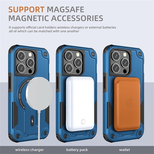 For iPhone 16 Pro Max 15 14 13 12 11 Heavy Duty Rugged Magnetic Case with Stand - 第 3/18 張圖片