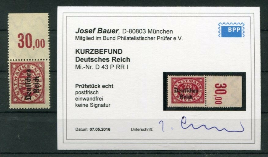 DR-Service 43P RRI UPPER EDGE ** MNH POST FRESH BPP CERTIFICATE 160EUR (Z4971)