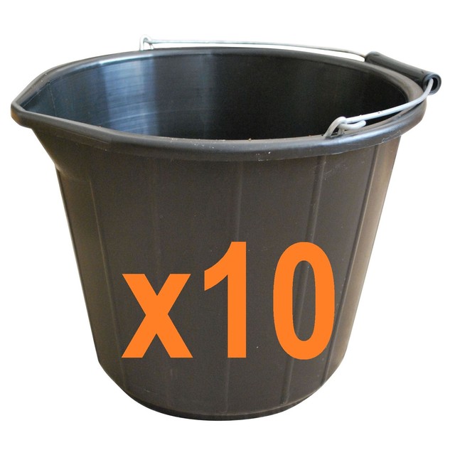 10 Builders Black Plastic Bucket Strong 14 Liter 3 Gallon DIY Storage