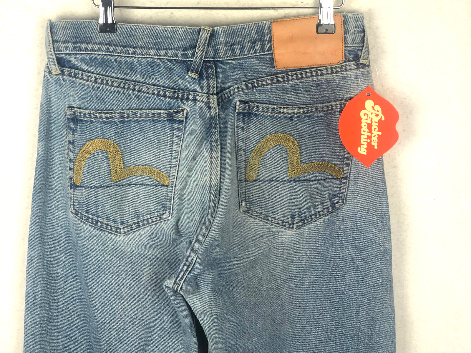 EVISU Mens Jeans W32 L32 Straight Button Fly Cotton Urban Swirl Vintage Blue 90s
