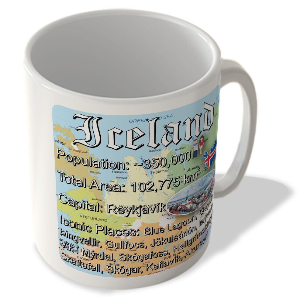 Iceland - Fun Facts - Map Background - Mug