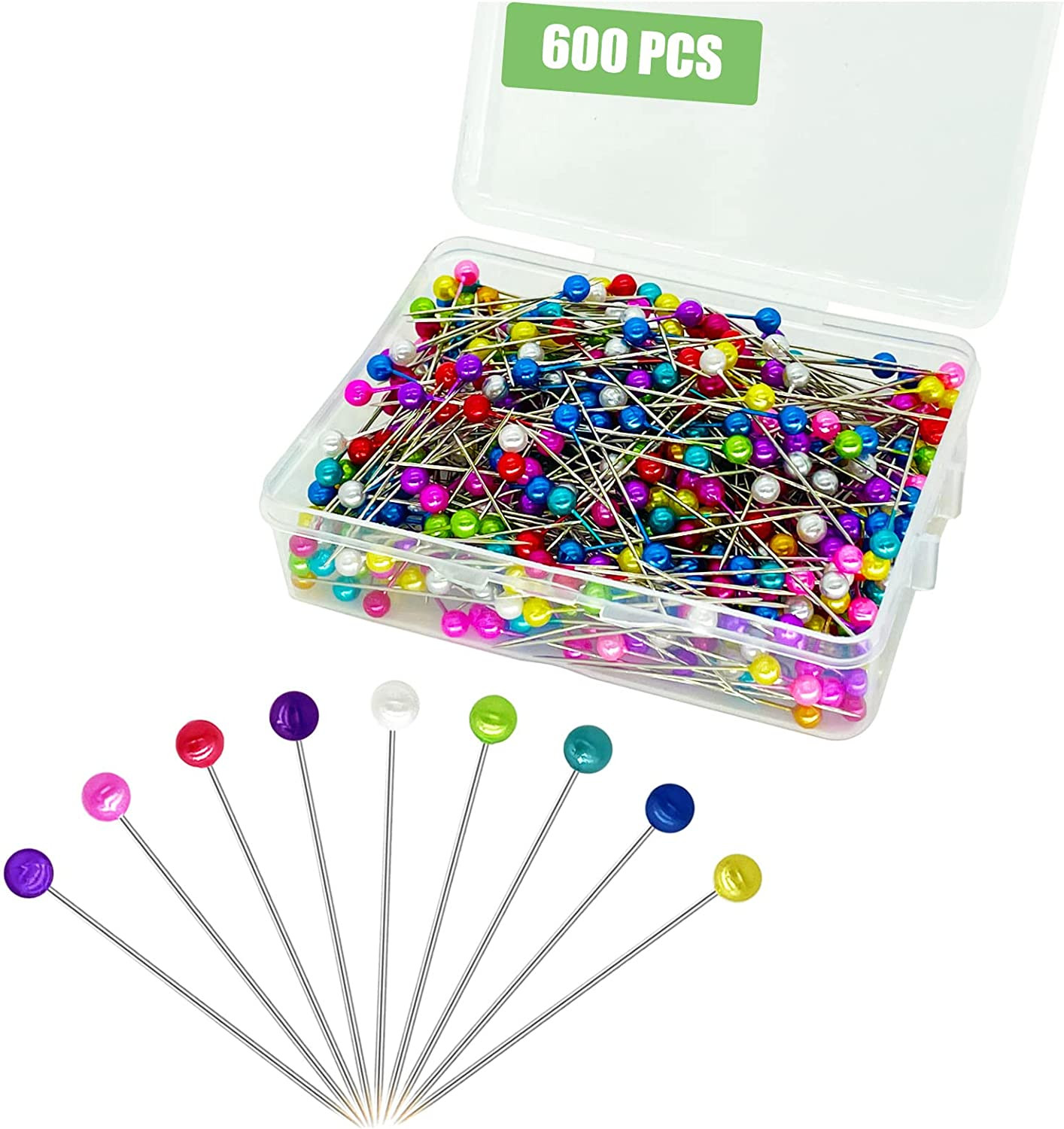 600PCS Sewing Pins for Fabric, Straight Pins with Colored Ball Glass Head