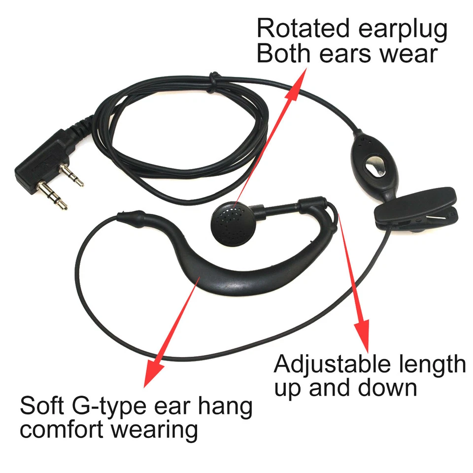 Auriculares de micrófono de 2 pines para Retevis H777/RT22/Baofeng UV5R/Kenwood Walkie Talkie (10X) Foto 2 de 4