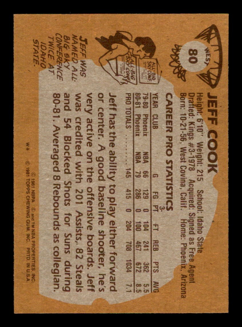 1981 Topps West Basketball #80 Jeff Cook EX/MT
