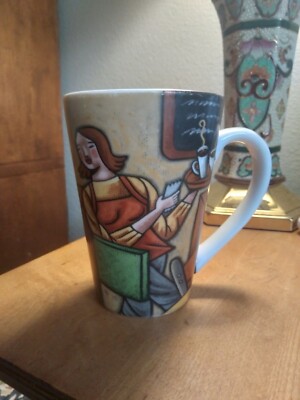 Café Theme Coffee Cup  - Woman Serving 2 Cups of Coffee on Tray -Great Condition