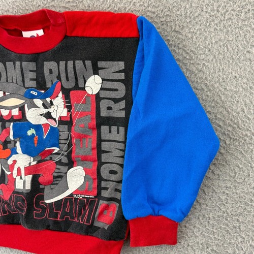 Vintage Bugs Bunny Sweatshirt Boys 5/6 Colorblock Baseball Logo Casual 90s Sport - Picture 5 of 9
