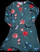 Ann Taylor Loft Green Multi Floral Print Button Front Long Sleeve Dress~ 8 M3020