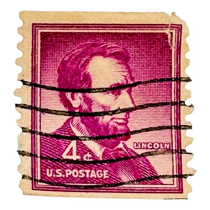 米国ビンテージ使用済切手 4¢リンカーン Abraham Lincoln 4 Cent RARE Used STAMP 1954 United States