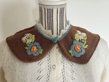 Removable Hand Embroidered Collar  Brown