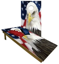Cornhole Boards BEANBAG TOSS GAME Patriotic American Flag Eagle w Bags Set 
