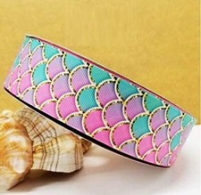 GROSGRAIN RIBBON 5/8", 7/8",1.5", 3" Mermaid Scales Ocean animals Sea Printed