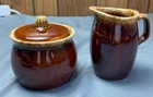 Vintage Hull Oven Proof Pottery Brown Drip Glaze Creamer and Sugar Bowl Set USA