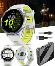 Garmin Forerunner 970 GPS Running Smartwatch  Titanium White w/ Power Bank