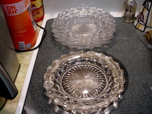 Vintage Set of 5 Clear Glass Fostoria American 9 1/2” Dinner Plates