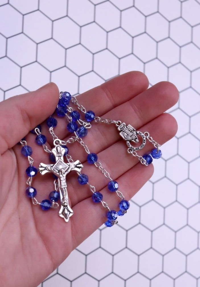 Silver Tone Metal Blue Glass Prayer Beads Our Lady of Grace Center