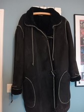 Madeleine Mid Length Sheepskin Jacket Size 16 Black Coat, Big Pockets,