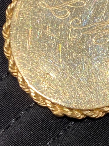 FINE ESTATE CUSTOM 14K SOLID ROUND PENDANT WITH ROPE BORDER AND 2MM PEARLS - Picture 3 of 6