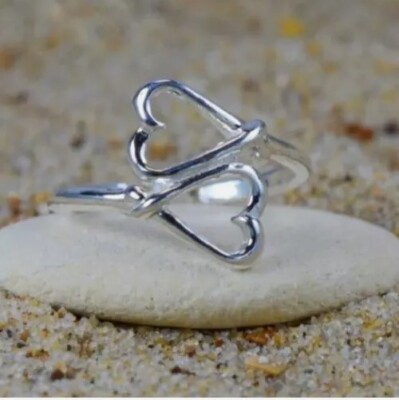 WOMEN'S Adjustable 925 SS Double Heart Beautiful Foot Wear Jewelry Toe Ring