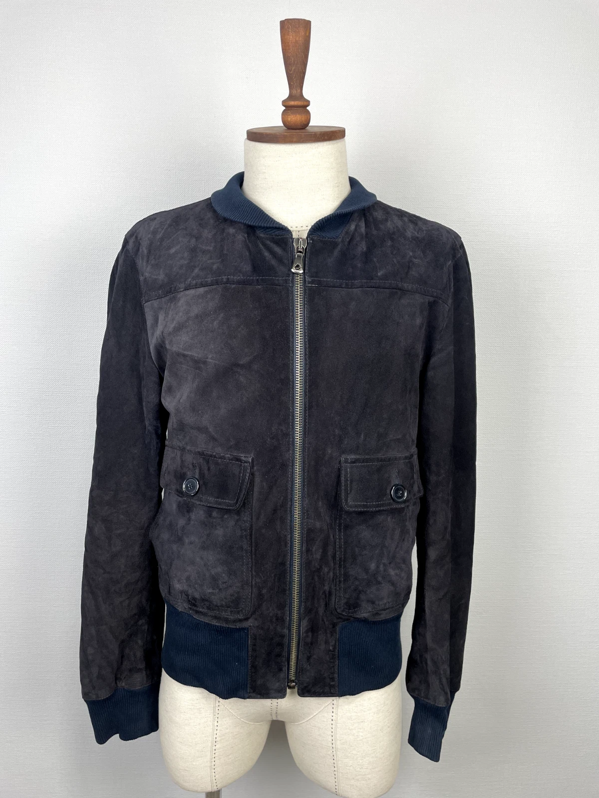 Dolce Gabbana — Vintage Dolce Gabbana Blue Calfskin Full Zip Monogram Lined Men's Jacket Sz S-M