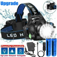 Rechargeable Head light Tactical Headlamp Zoomable 2x Charger Batteries