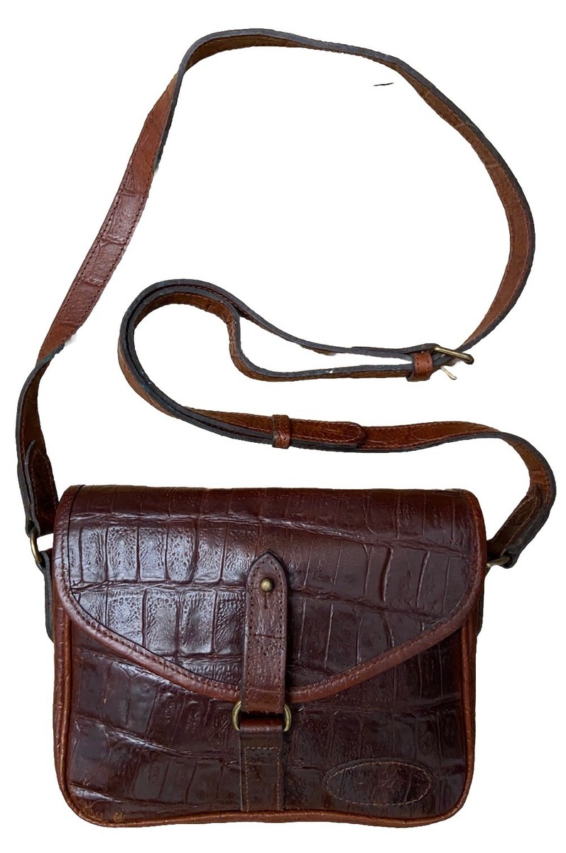 【MULBERRY】BROWN LEATHER CROSSBODY BAG VINTAGE MULBERRY BROWN LEATHER CROC CROSSBODY MESSENGER