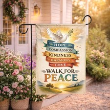 Bandiera da giardino Walk For Peace, colomba ramo d'ulivo retrò decorazione cortile regalo